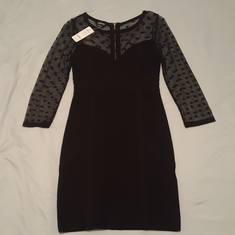 Bebe polka dot sleeve bodycon dress